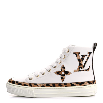 Louis Vuitton Pony Hair Leopard Calfskin Monogram Giant Stellar Sneaker Boots 35 White 1 of 8
