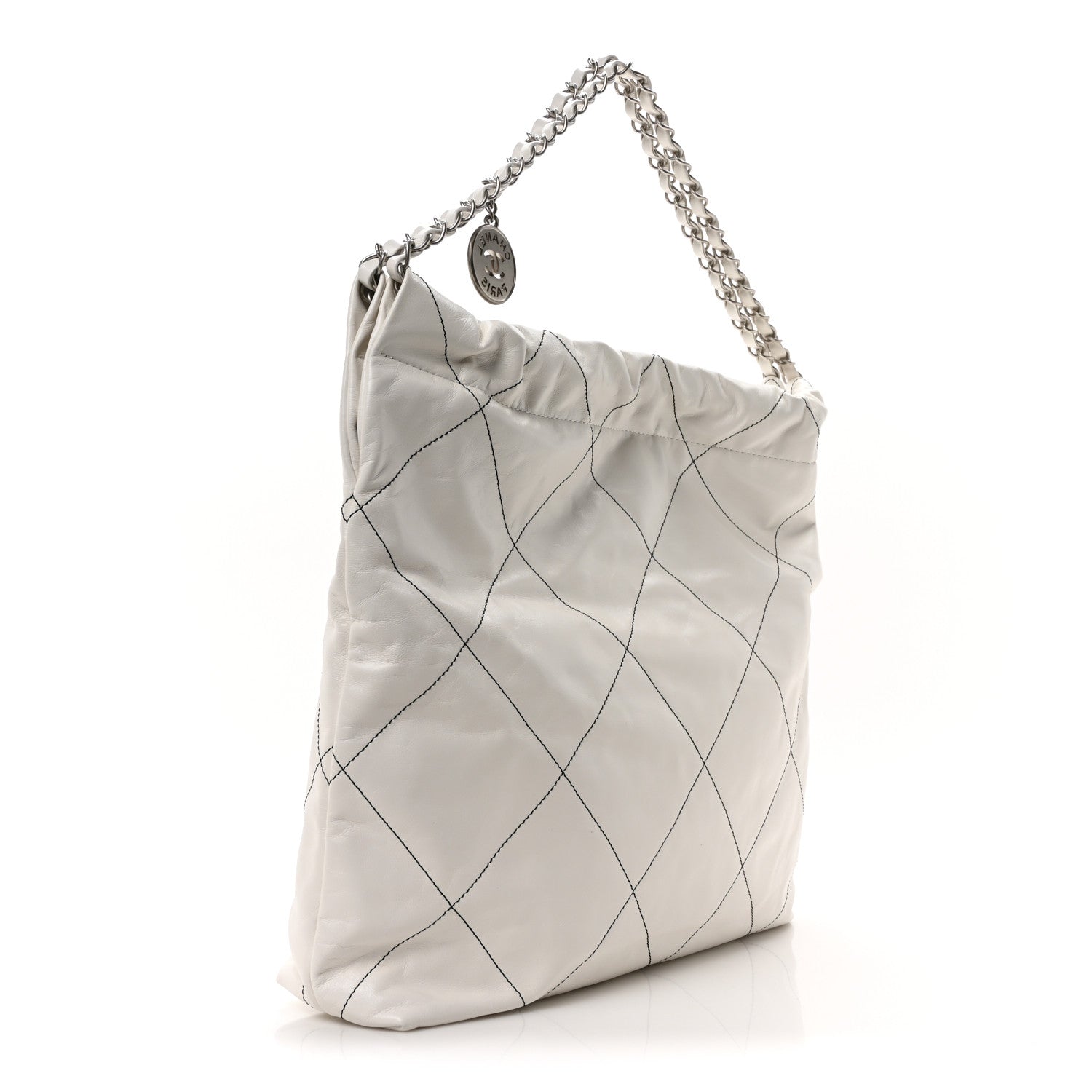 Chanel Shiny Calfskin Quilted Chanel 22 White Black 4 of 11
