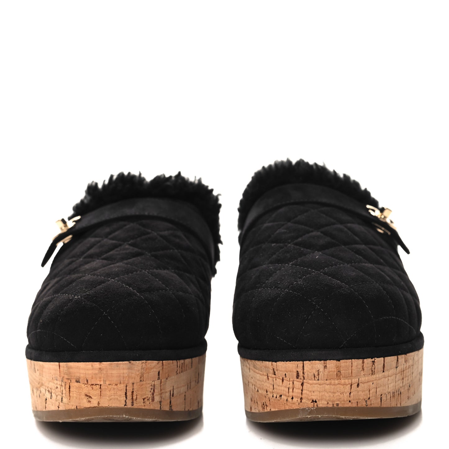 Suede Calfskin Shearling Turn Lock Clogs 40 Black