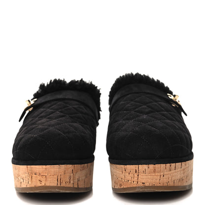 Chanel Suede Calfskin Shearling Turn Lock Clogs 40 Black 3 of 8