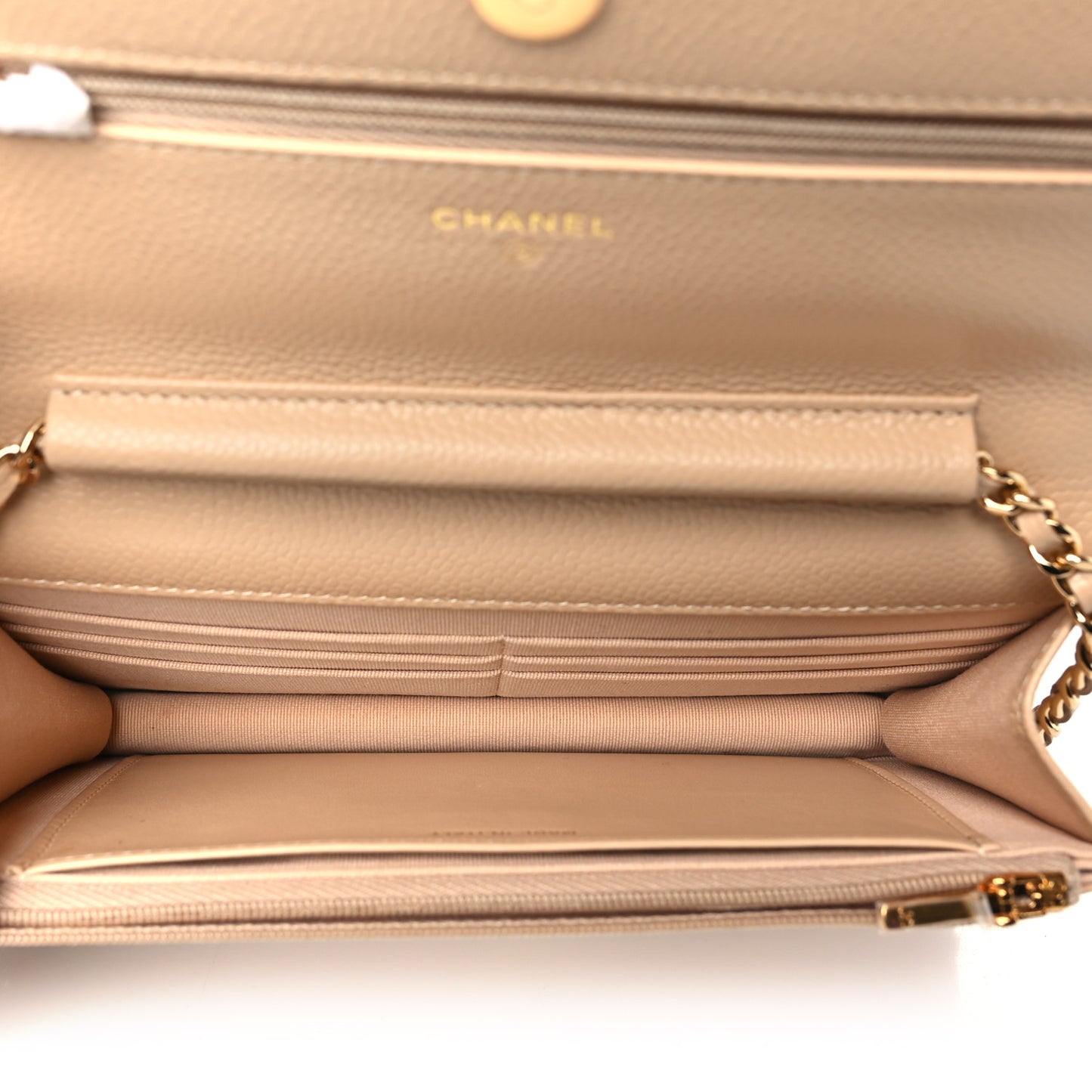 Caviar Quilted Wallet on Chain WOC Beige