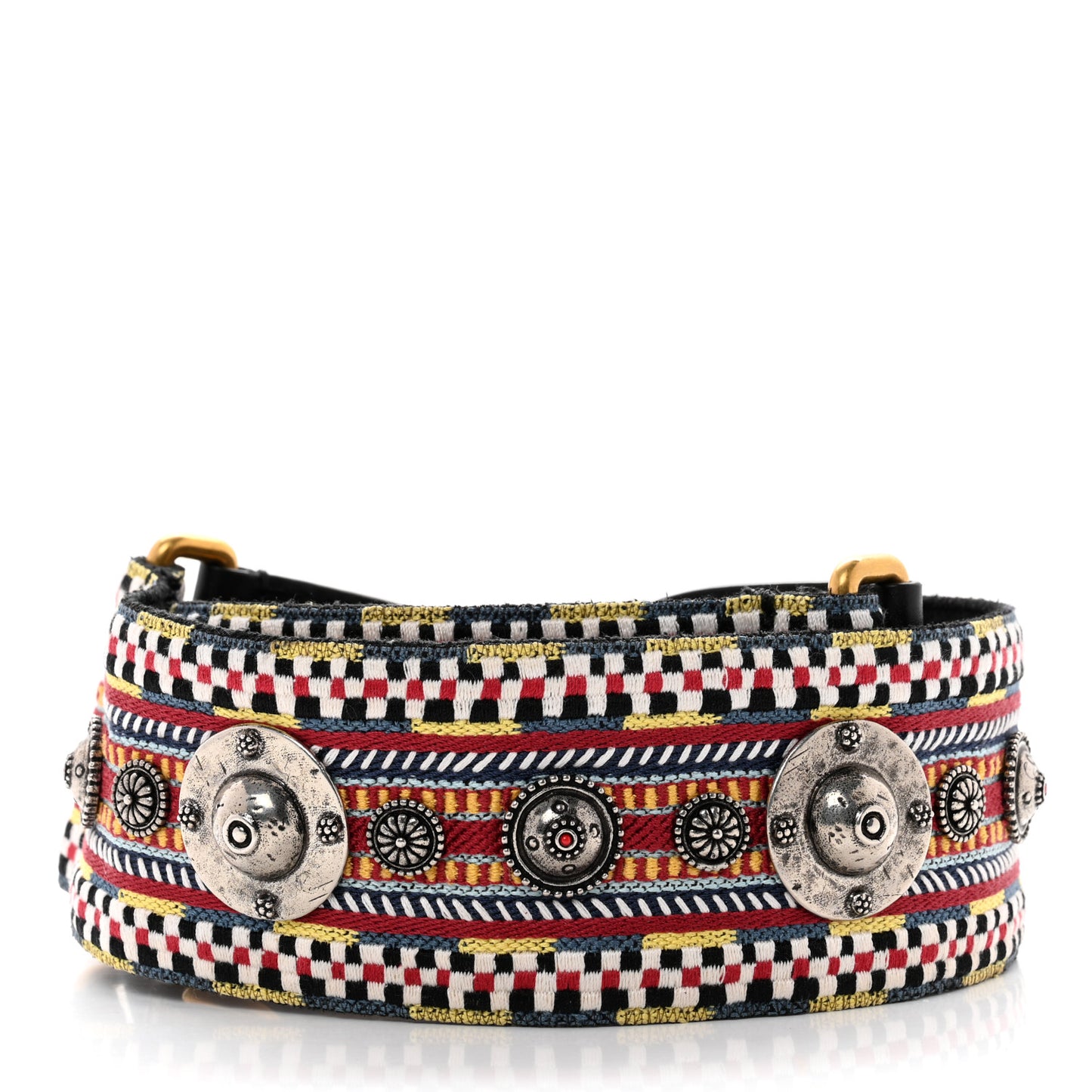 Canvas Embroidered Studded Shoulder Strap Black Multicolor