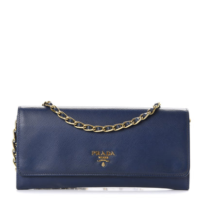 Prada Saffiano Metal Oro Chain Wallet Bleuette 1 of 12