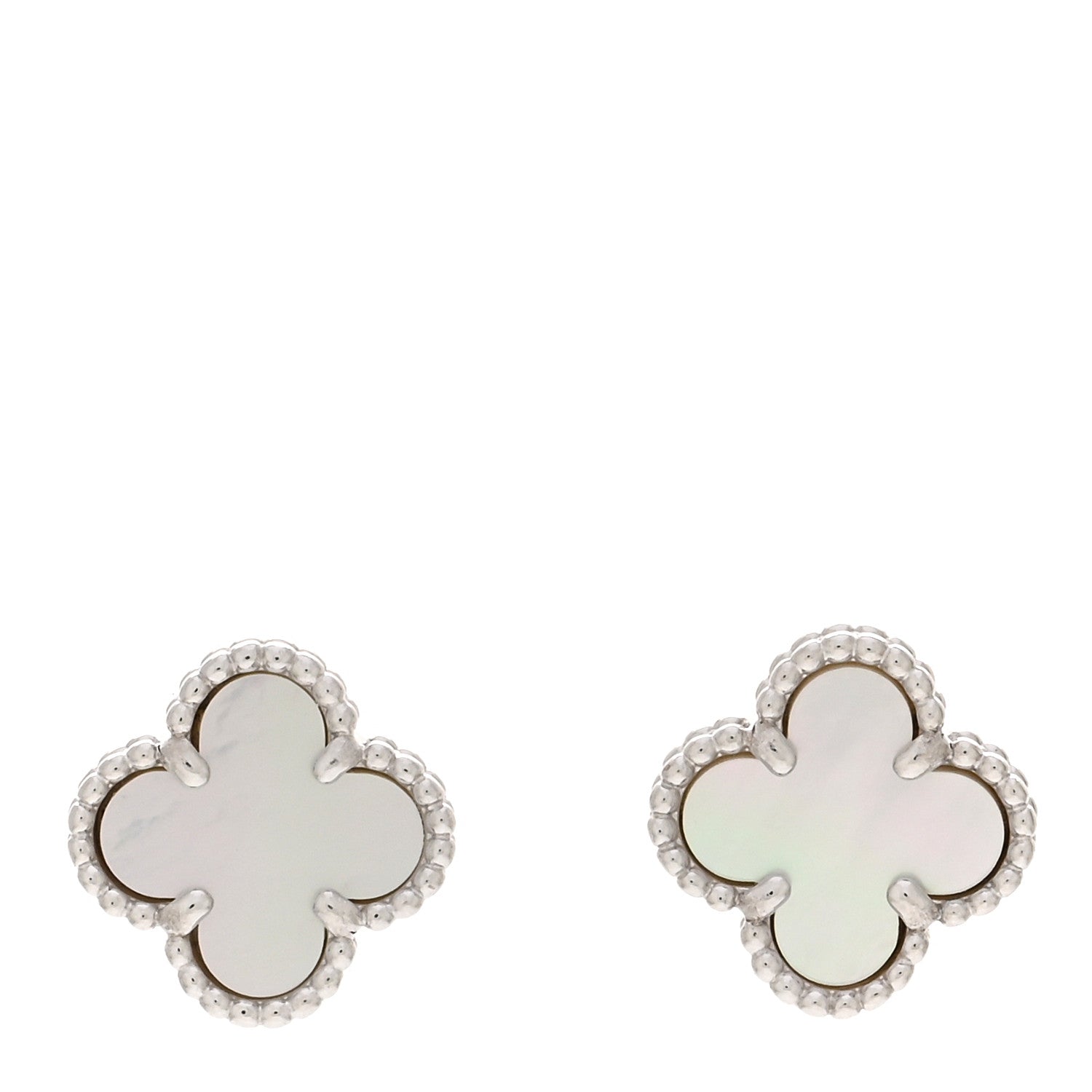 Van Cleef & Arpels 18K White Gold Mother of Pearl Sweet Alhambra Earrings 1 of 5