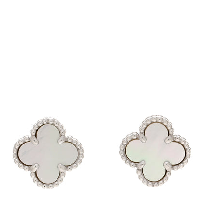Van Cleef & Arpels 18K White Gold Mother of Pearl Sweet Alhambra Earrings 1 of 5