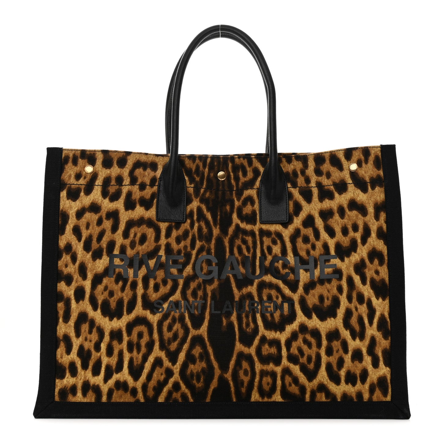 Canvas Calfskin Leopard Print Rive Gauche Noe Tote Natural Black