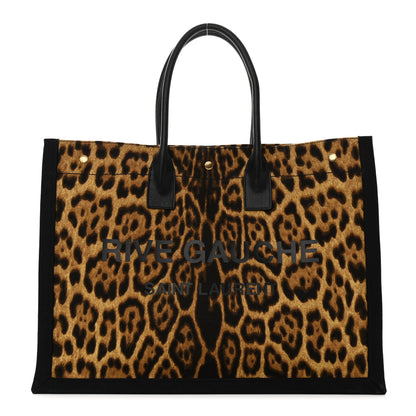 Saint Laurent Canvas Calfskin Leopard Print Rive Gauche Noe Tote Natural Black 1 of 11