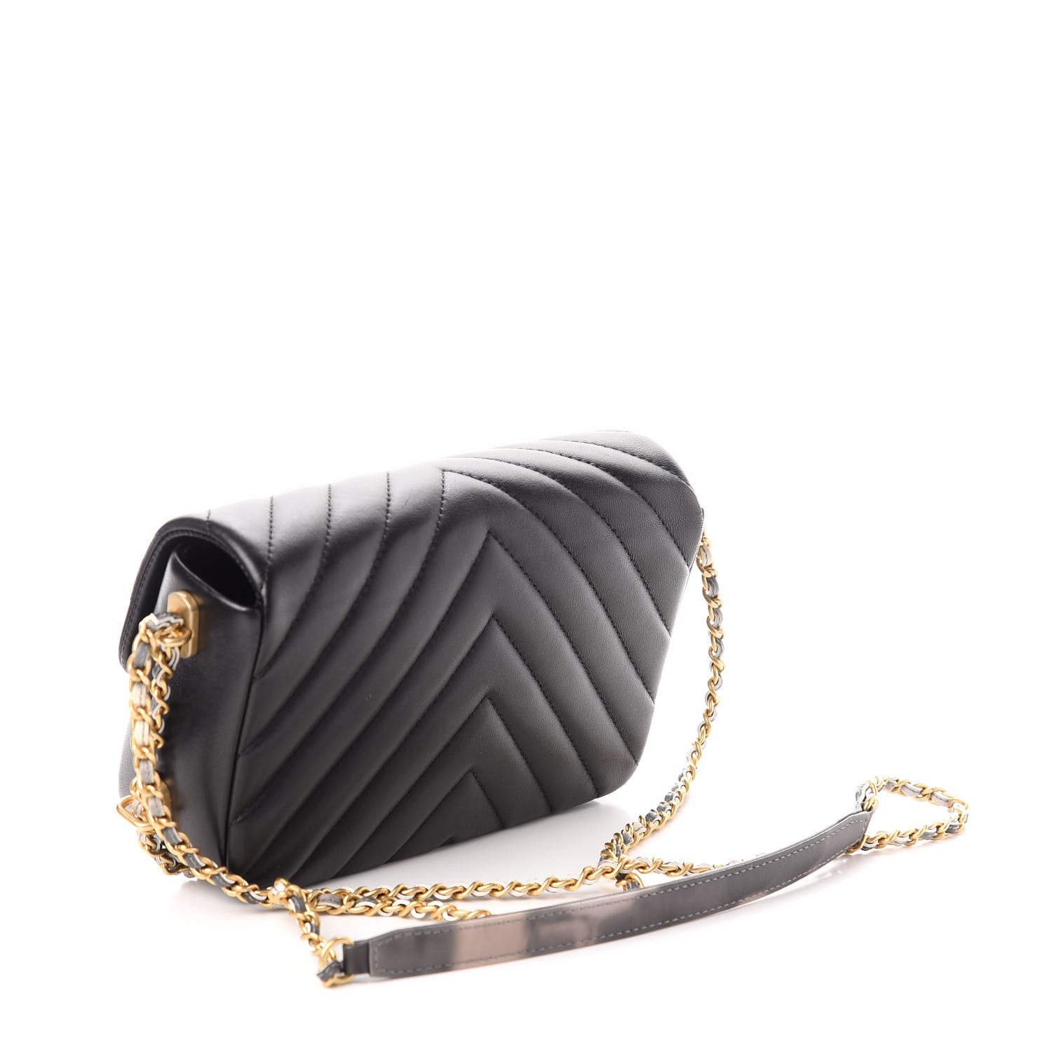 Chanel Lambskin Chevron Quilted Chain Around Mini Rectangular Flap Black 3 of 10
