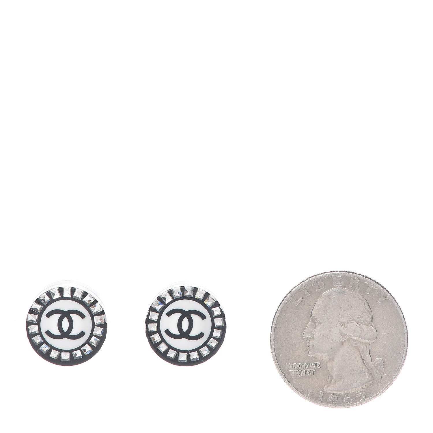Chanel Resin Crystal CC Stud Earrings Black 2 of 5