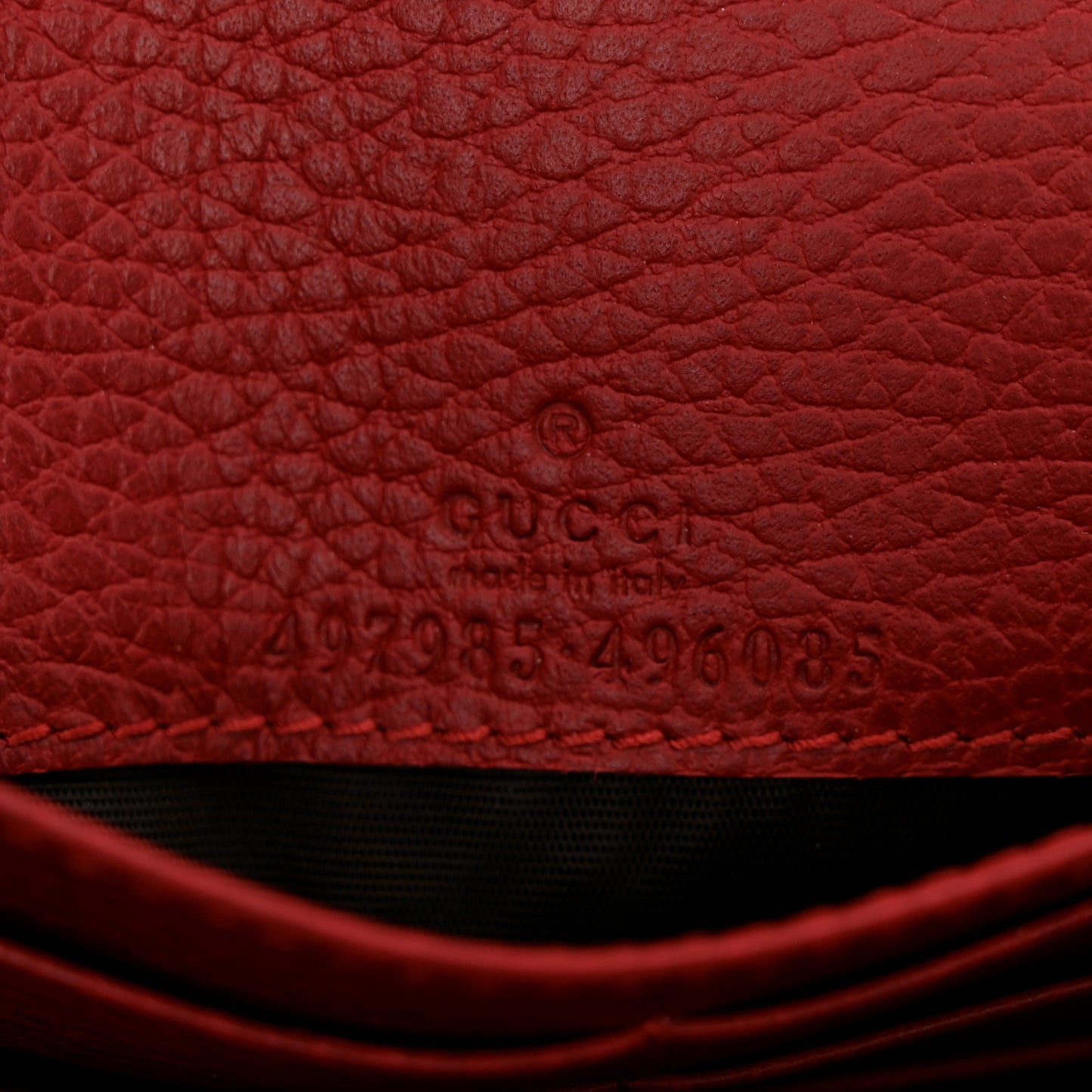 Dollar Calfskin Mini GG Marmont Chain Wallet Hibiscus Red