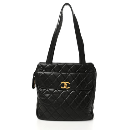 Chanel Lambskin Quilted Front Pocket Shopping Tote Black 1 of 9