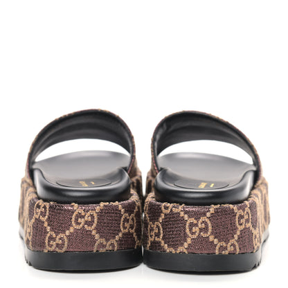 Gucci Lame GG Monogram Angelina Platform 55mm Slide Sandals 37 Brown Beige 6 of 9