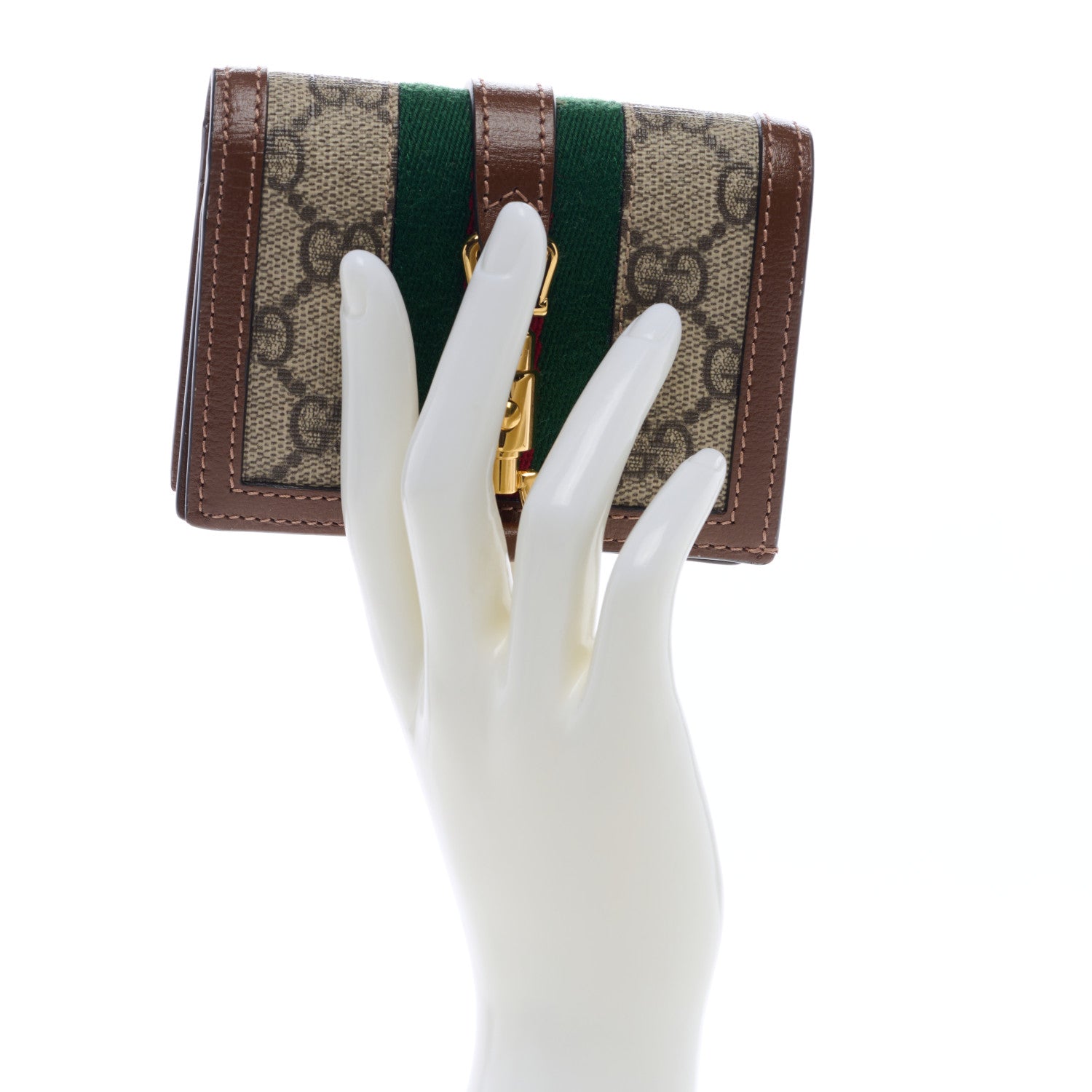 Gucci GG Supreme Monogram Textured Calfskin Web Jackie 1961 Card Case Beige Ebony Brown Sugar 2 of 6