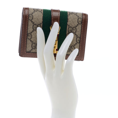 Gucci GG Supreme Monogram Textured Calfskin Web Jackie 1961 Card Case Beige Ebony Brown Sugar 2 of 6