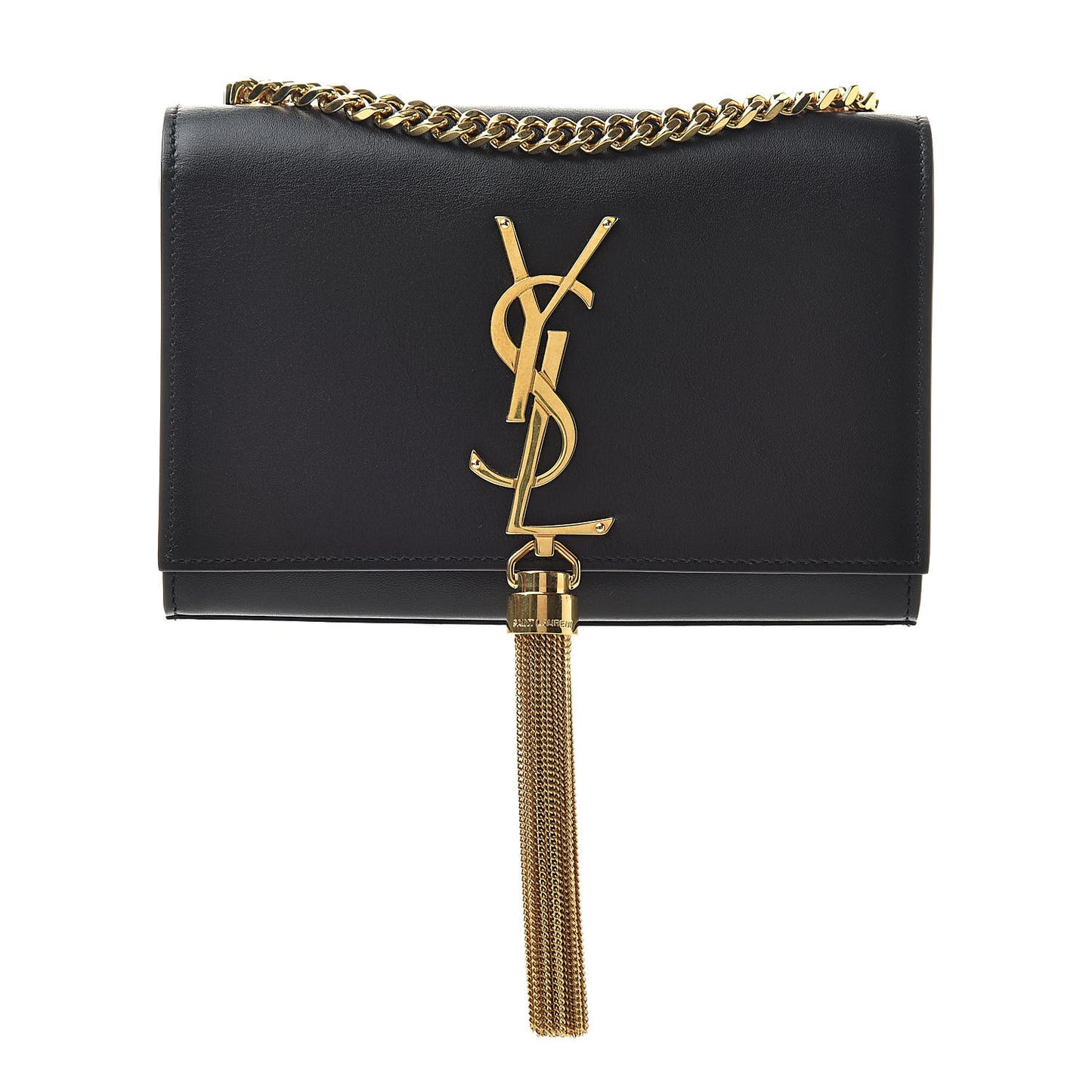 Calfskin Small Classic Monogram Kate Tassel Satchel Black
