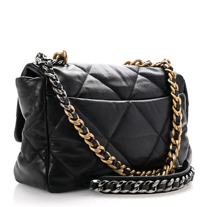 Chanel Shiny Goatskin Quilted Large Chanel 19 Flap Black 3 of 10