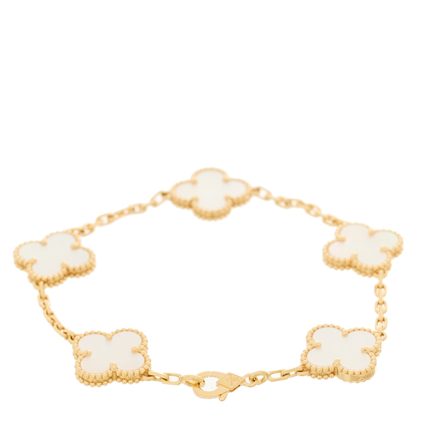 18K Yellow Gold Mother of Pearl 5 Motifs Vintage Alhambra Bracelet