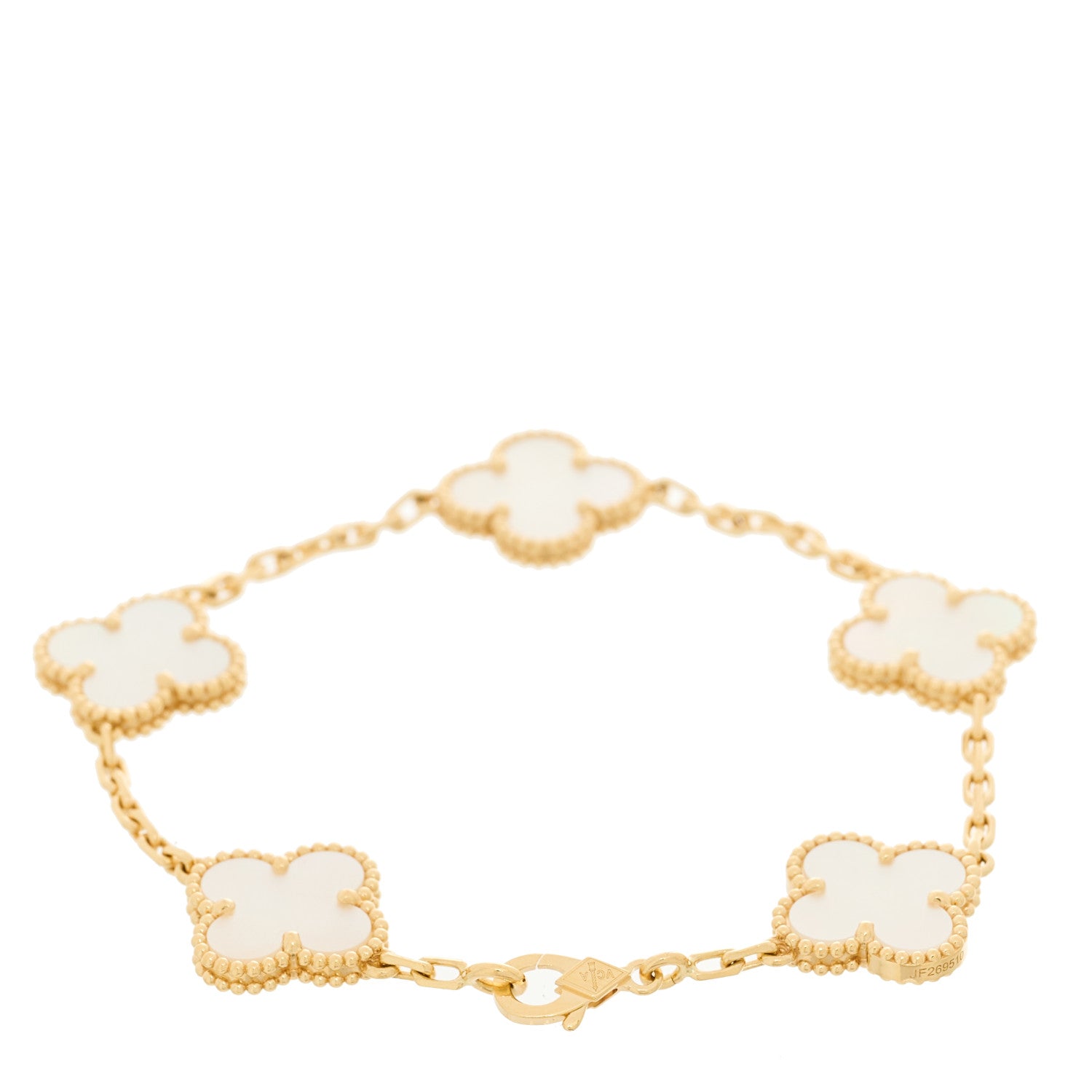 Van Cleef & Arpels 18K Yellow Gold Mother of Pearl 5 Motifs Vintage Alhambra Bracelet 2 of 4