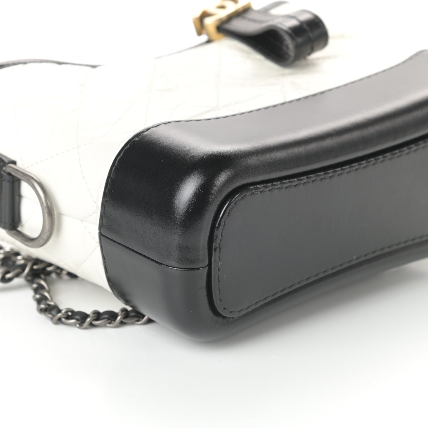 Aged Calfskin Quilted Small Gabrielle Hobo Black White