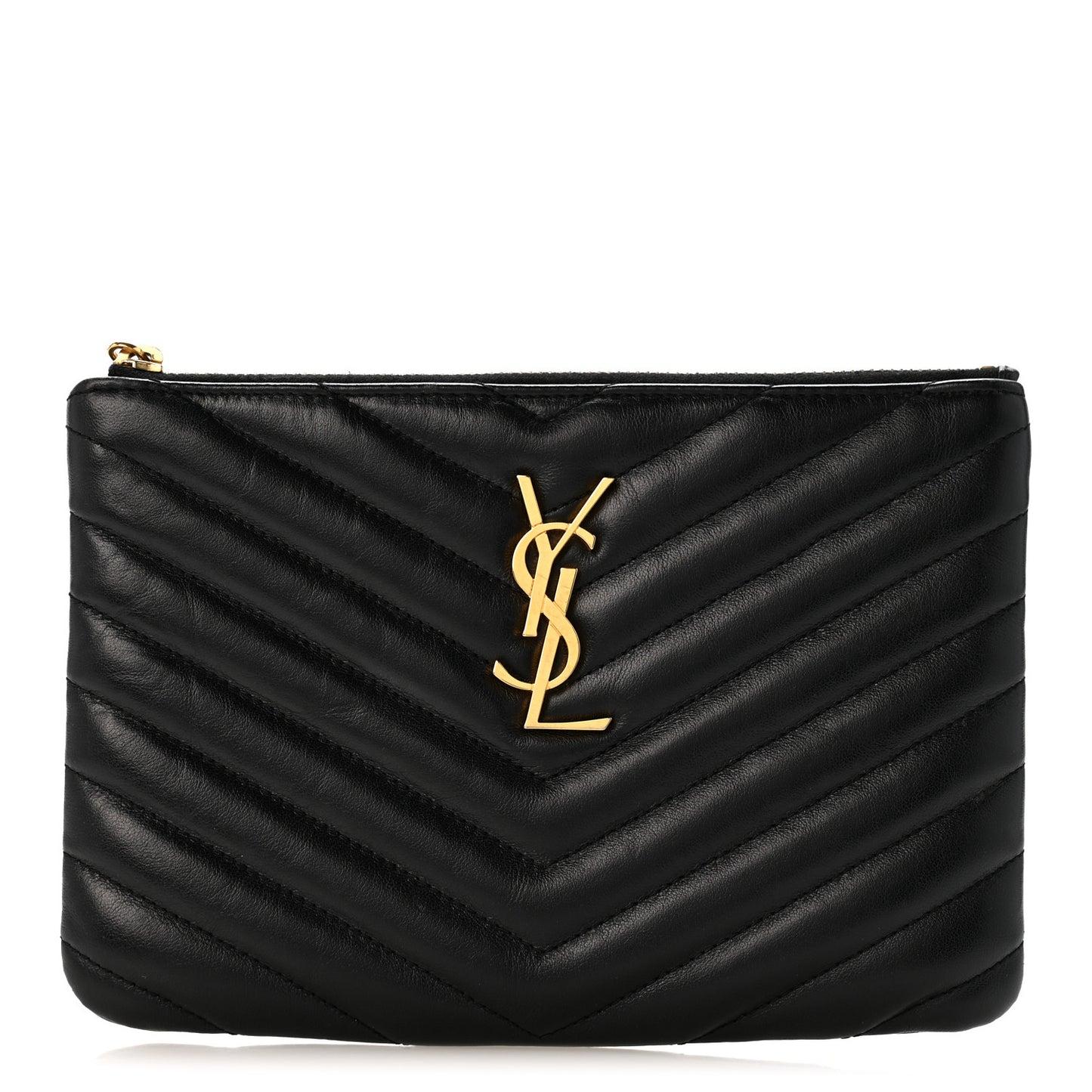 Calfskin Matelasse Chevron Monogram Pouch Black