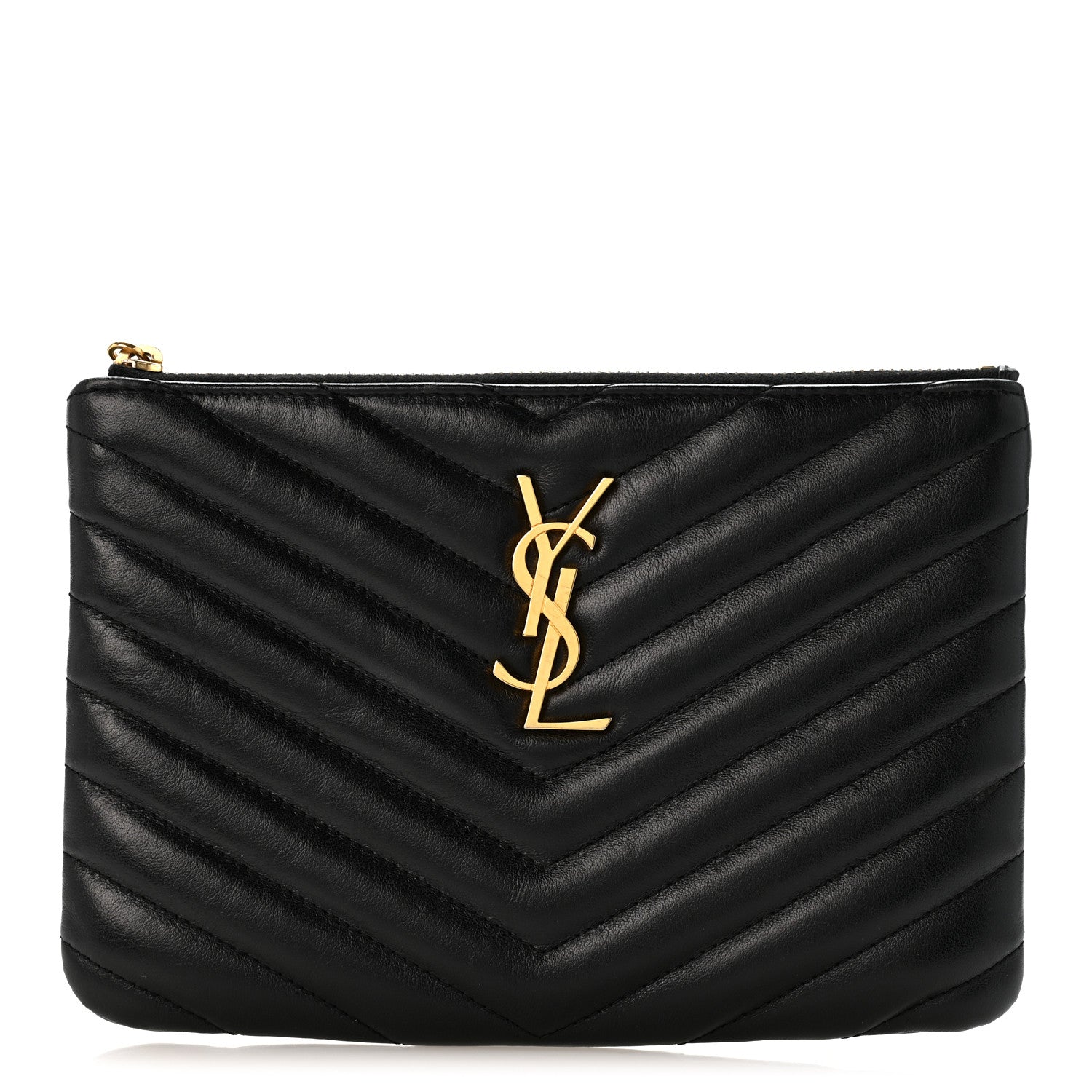 Saint Laurent Calfskin Matelasse Chevron Monogram Pouch Black 1 of 9