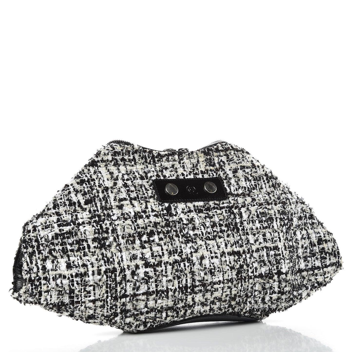 Tweed Calfskin Manta Clutch Black White