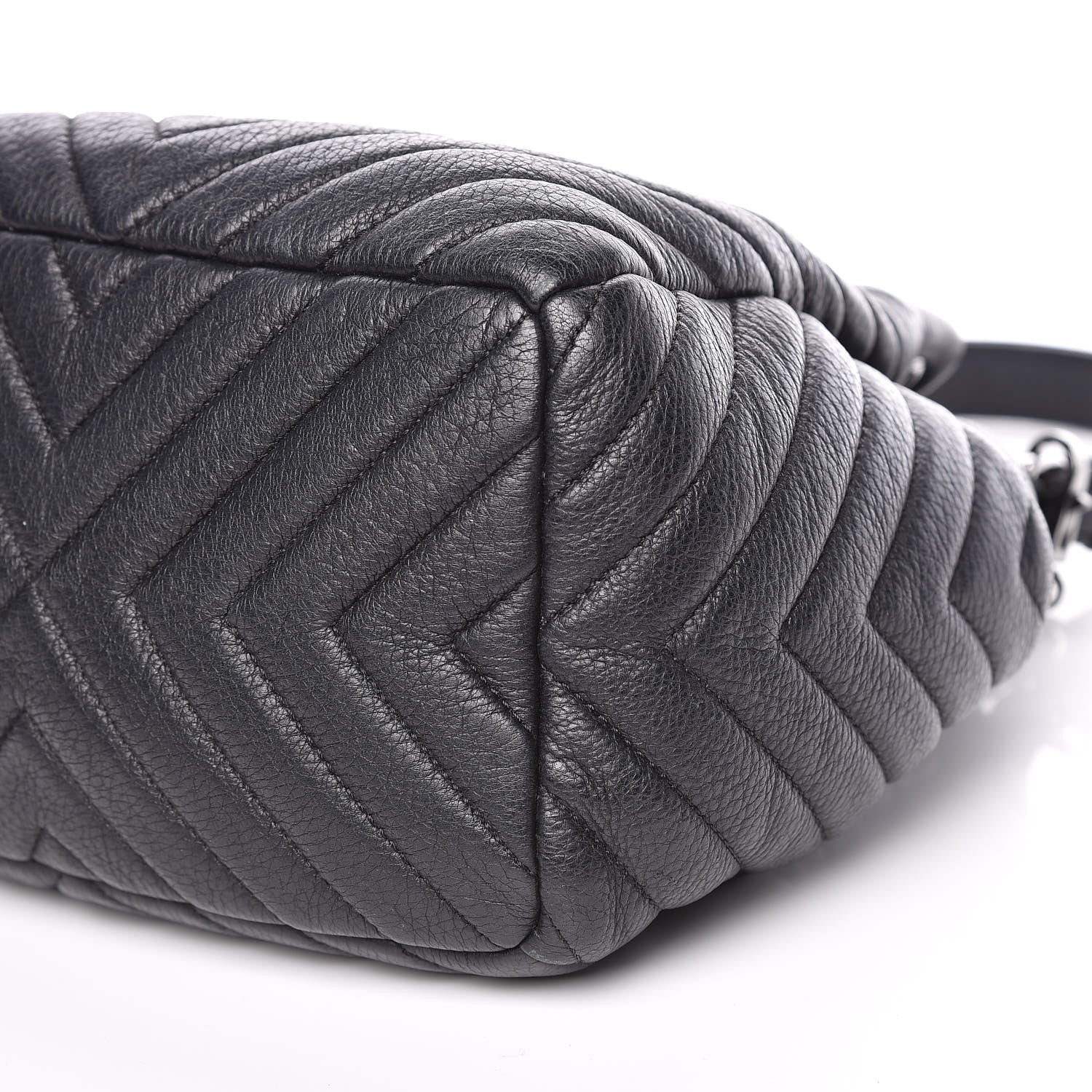 Chanel Deerskin Chevron Small CC Chain Bucket Drawstring Bag Black 9 of 9