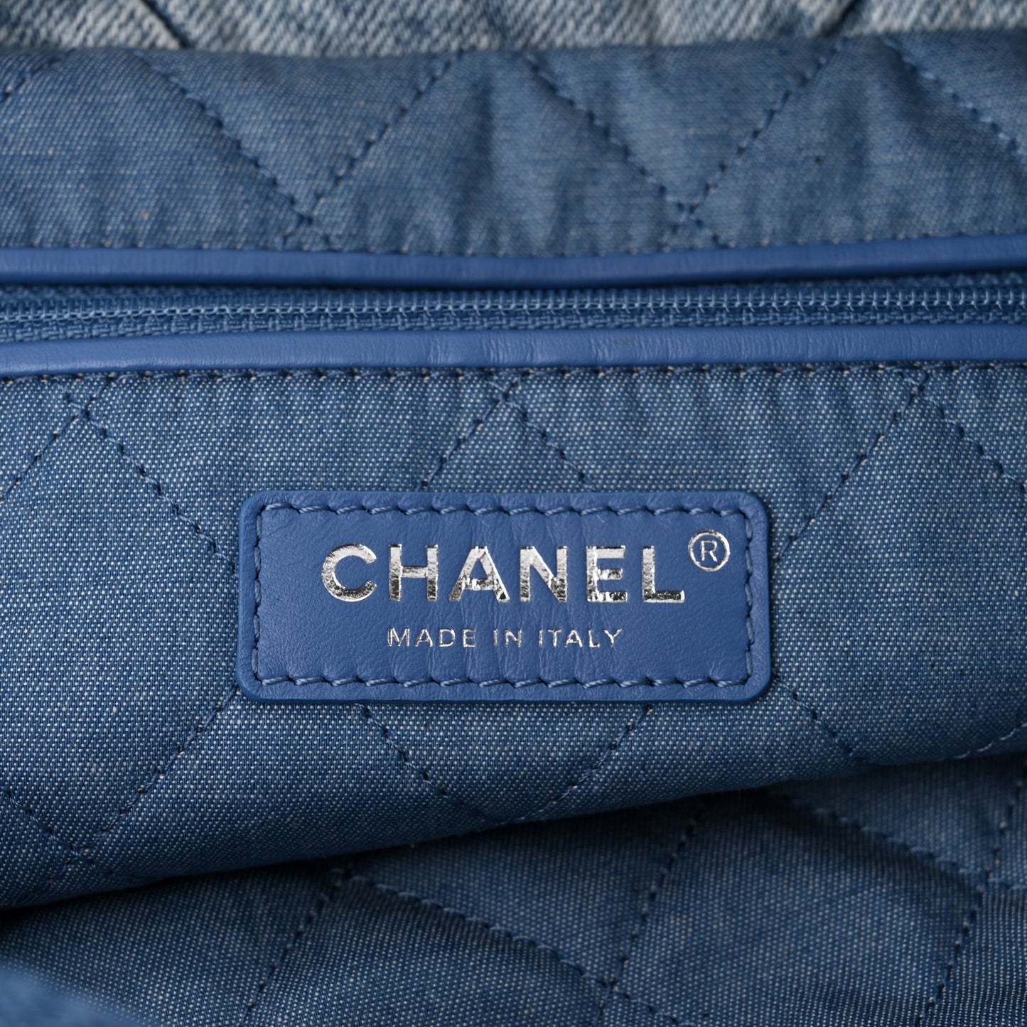 Denim Quilted Chanel 22 Blue