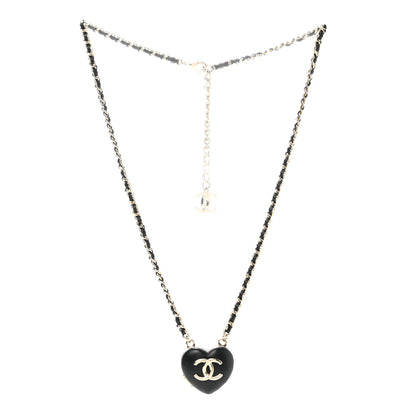 Chanel Lambskin CC Heart Mirror Locket Necklace Gold Black 3 of 8