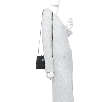 Christian Dior Calfskin Macrocannage Diamond Caro Zipped Pouch With Chain Black 2 of 10