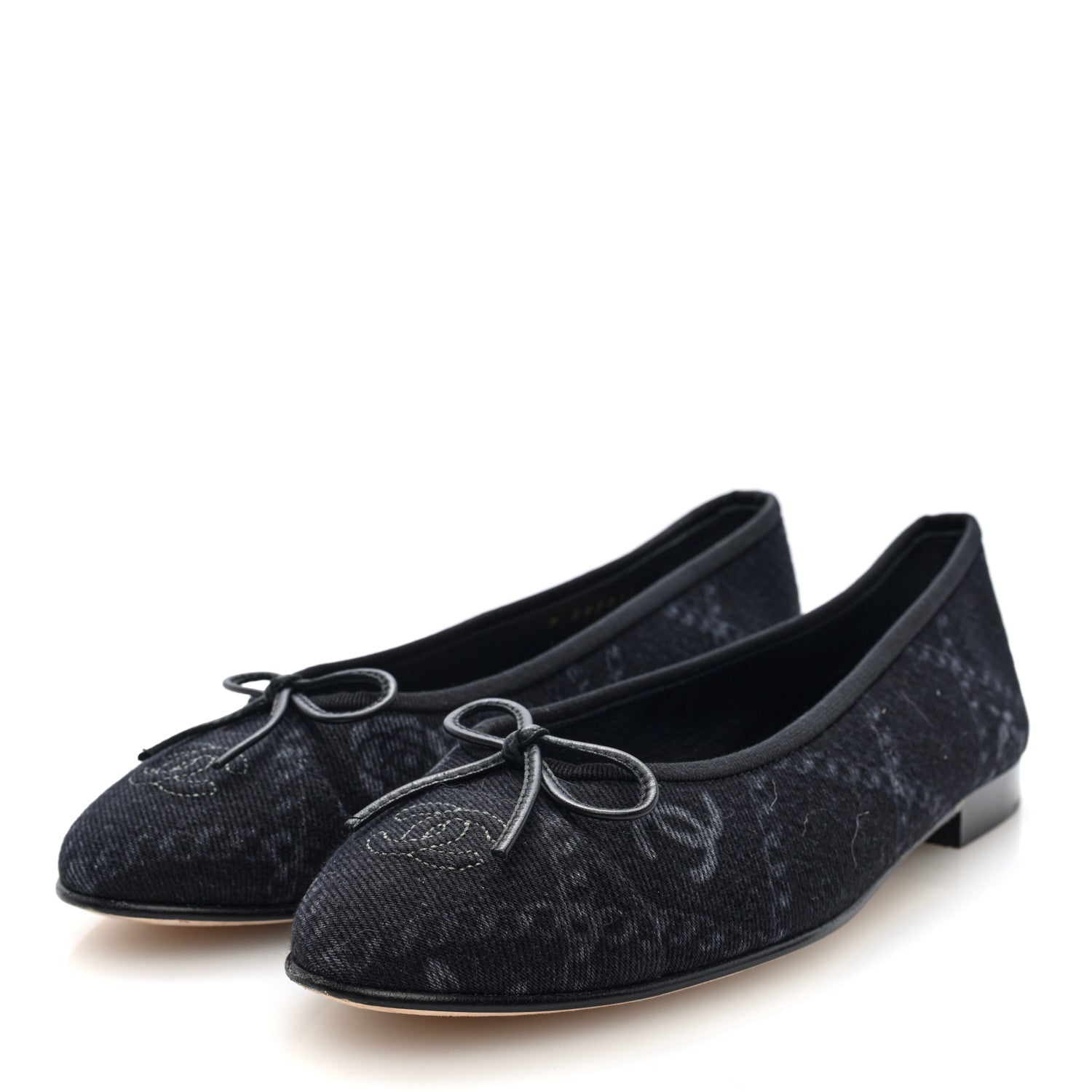 Chanel Denim Printed Cap Toe Ballerina Flats 40 Black White 4 of 8