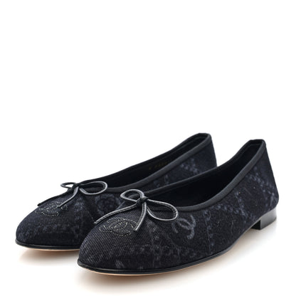 Chanel Denim Printed Cap Toe Ballerina Flats 40 Black White 4 of 8