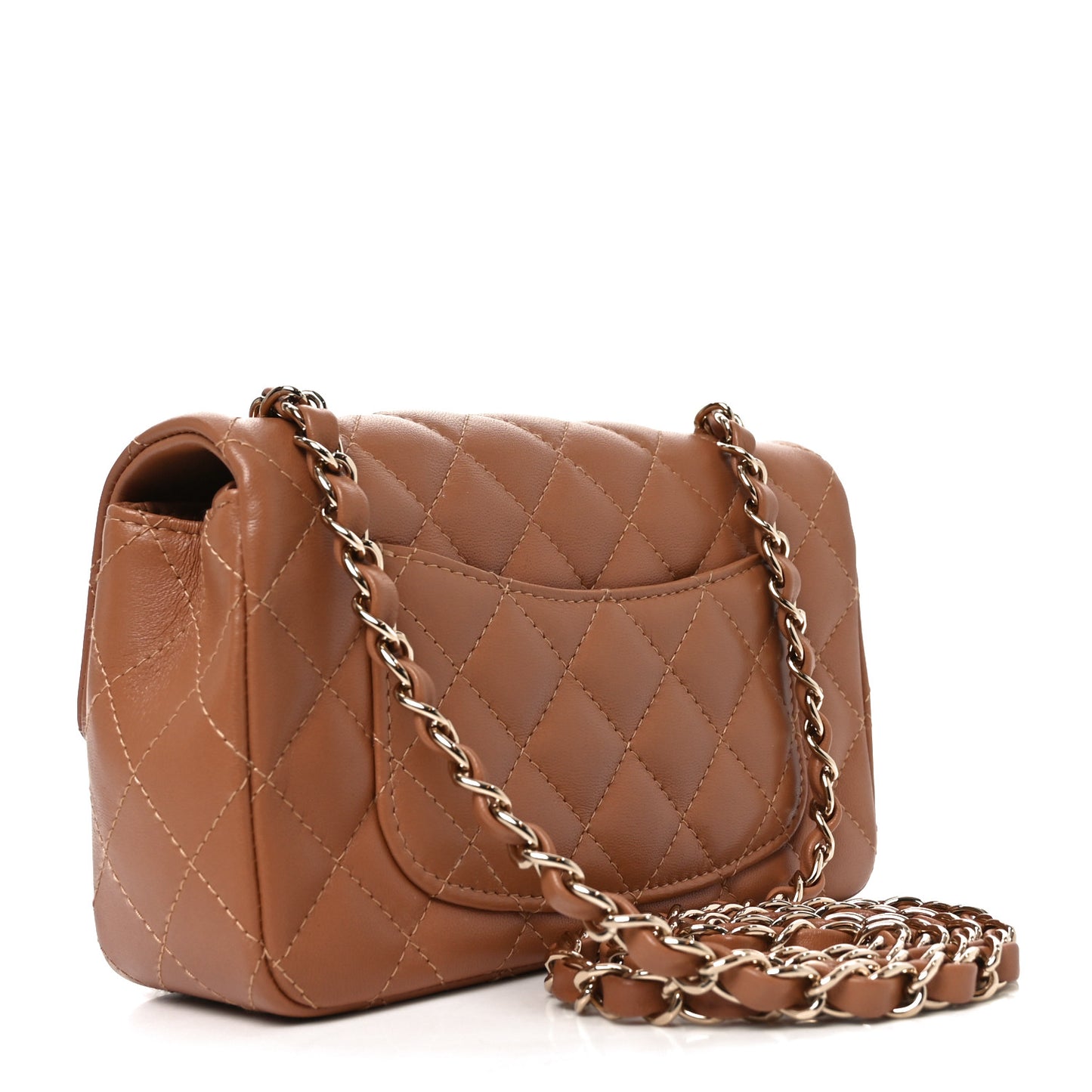 Lambskin Quilted Mini Rectangular Flap Brown