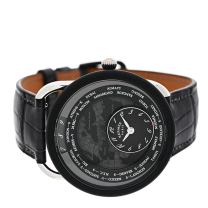 Hermes Platinum Titanium Alligator 43mm Arceau Le Temps Voyageur Automatic Watch Noir 2 of 5