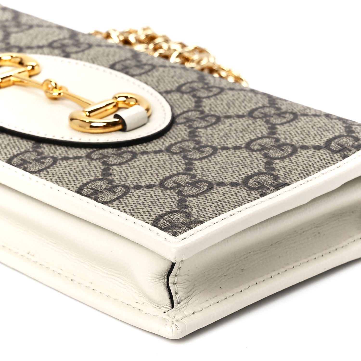 Gucci GG Supreme Monogram Azalea Calfskin Horsebit 1955 Wallet On Chain Beige Ebony Mystic White 10 of 10