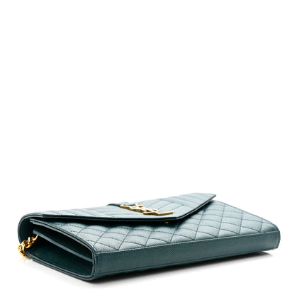 Saint Laurent Grain De Poudre Mixed Matelasse Triquilt Monogram Chain Wallet Sea Turquoise 4 of 9