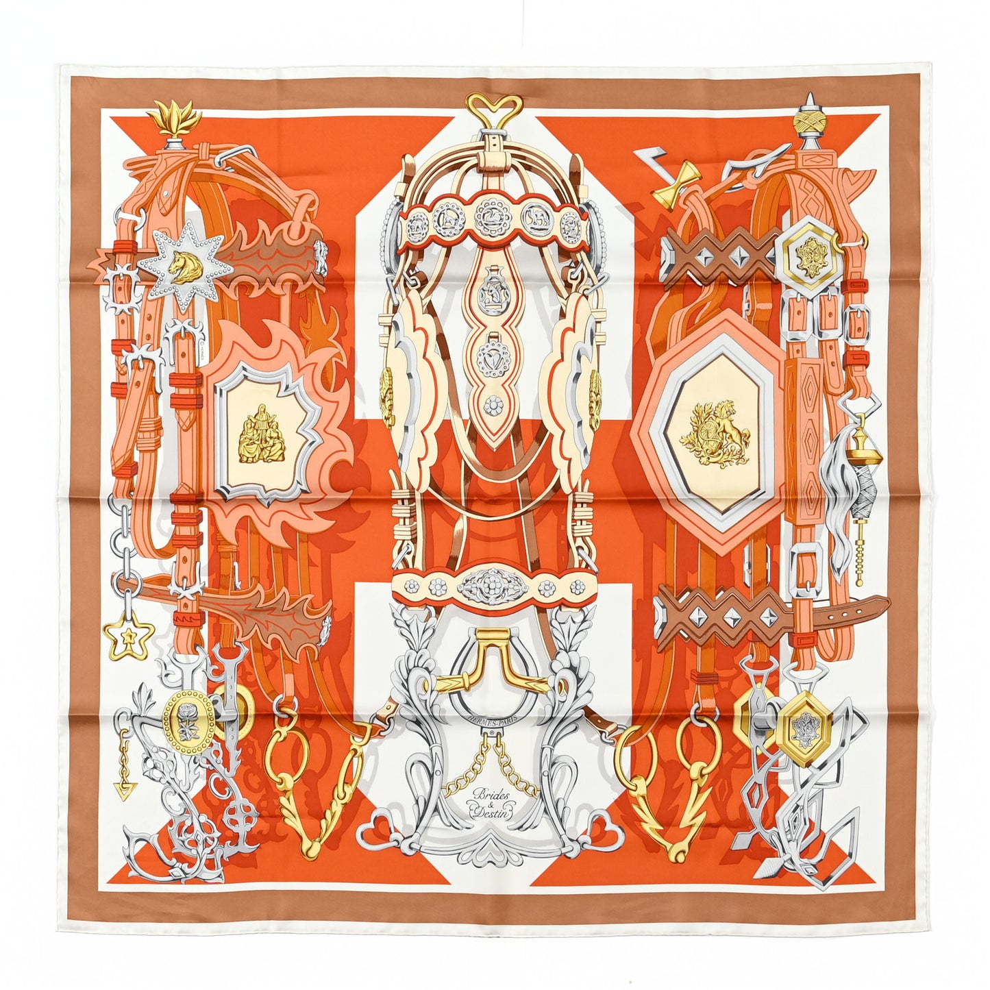 Silk Brides Et Destin Scarf 90 Orange Cuit Beige