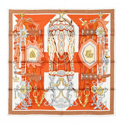 Hermes Silk Brides Et Destin Scarf 90 Orange Cuit Beige 1 of 4