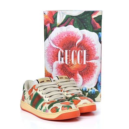 Gucci Nubuck Web Strawberry Print Womens Screener Sneakers 35.5 Dusty Milk White Vintage Green 10 of 10