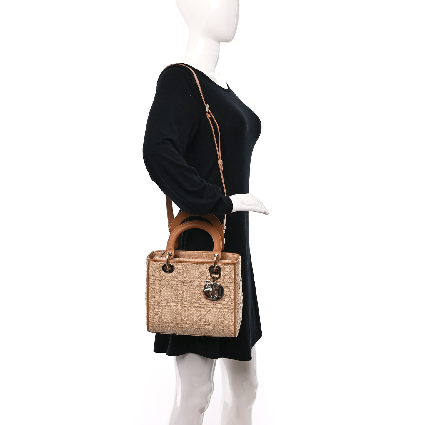 Raffia Medium Lady Dior Bag Beige