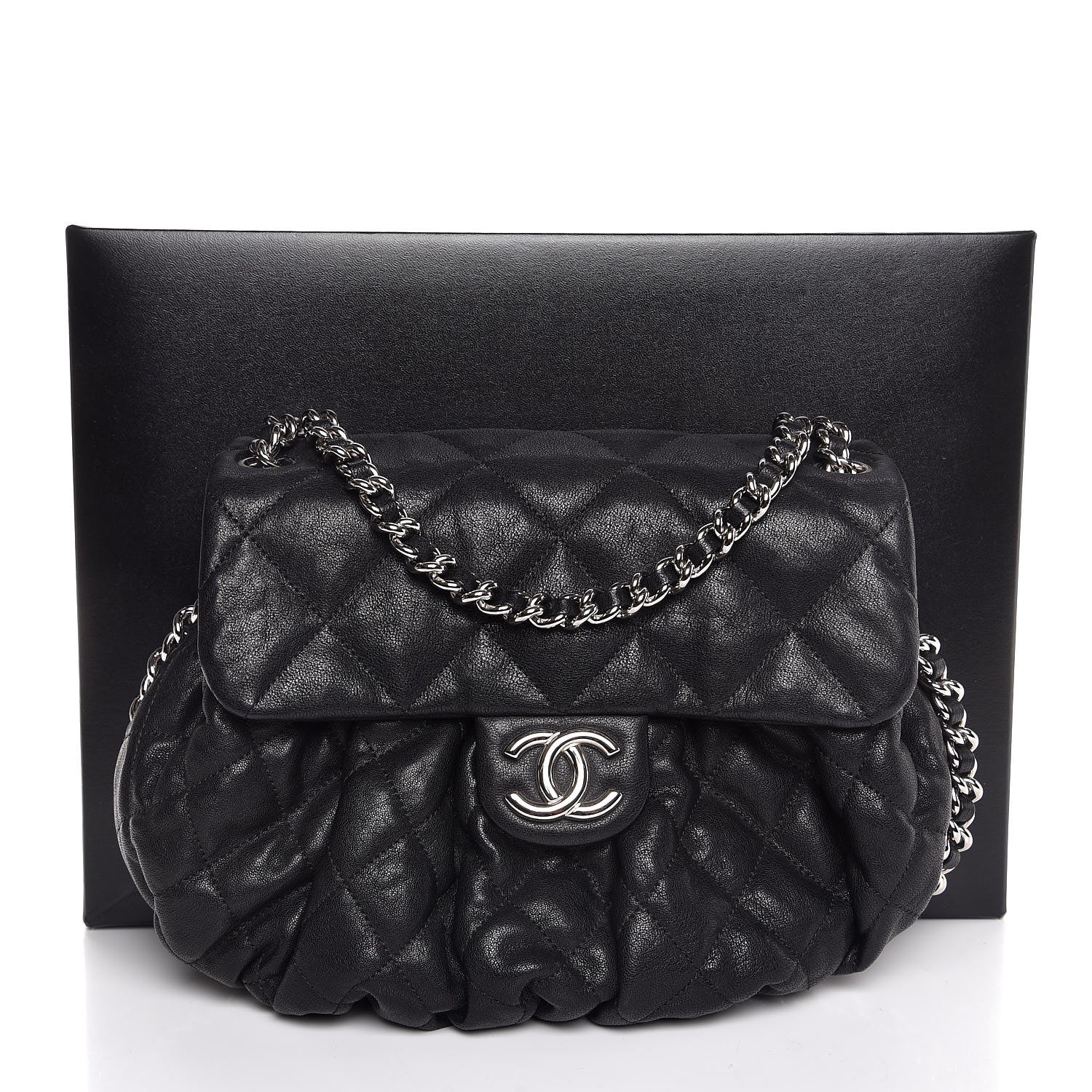 Chanel Washed Lambskin Quilted Medium Chain Around Messenger Black 8 of 8