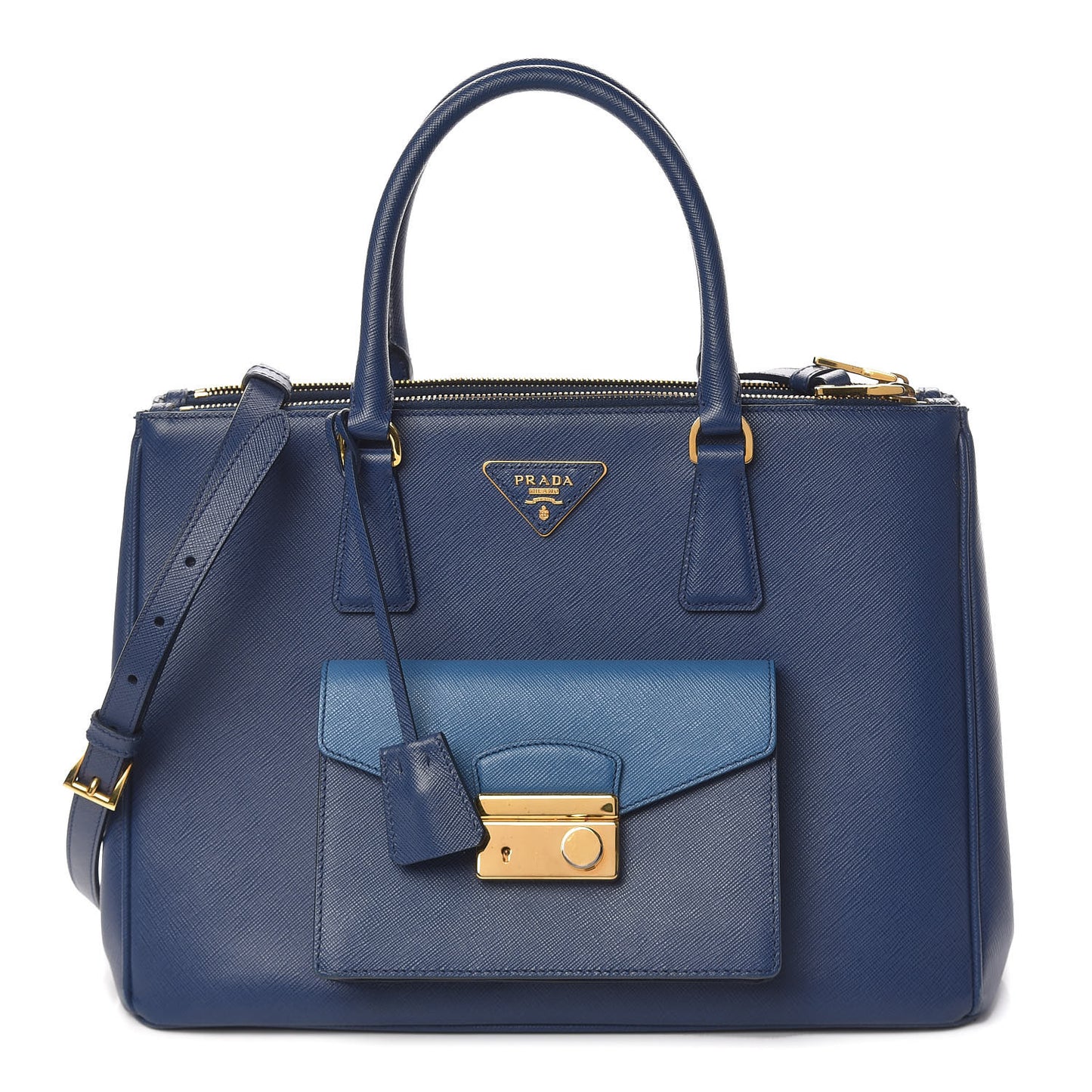 Saffiano Lux Galleria Front Pocket Tote Bluette Cobalto