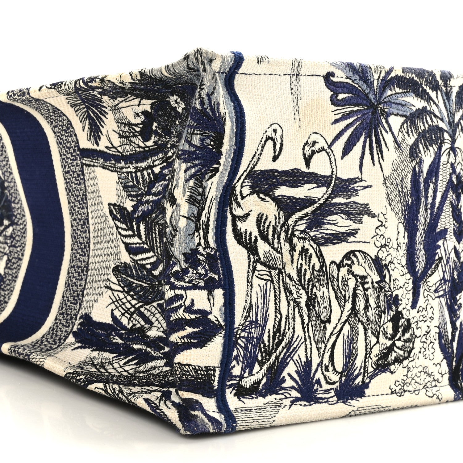 Christian Dior Canvas Embroidered Large Palm Tree Toile De Jouy Book Tote Blue 8 of 10