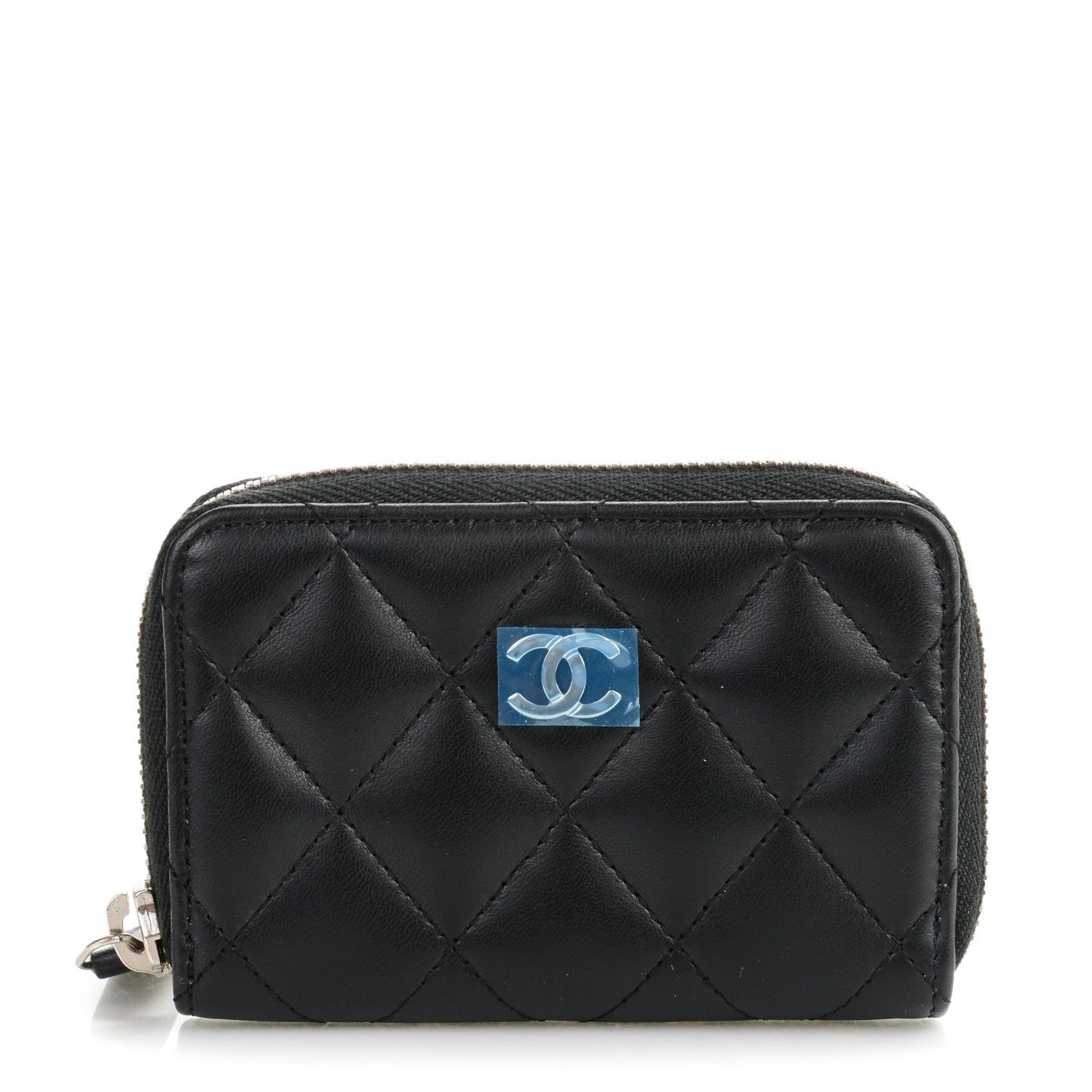 Chanel Lambskin Quilted Zip Around Coin Purse Wallet Black 1 of 6