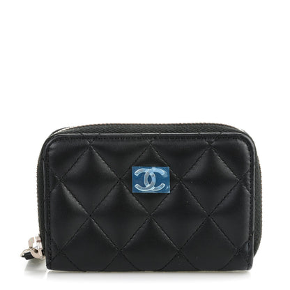 Chanel Lambskin Quilted Zip Around Coin Purse Wallet Black 1 of 6