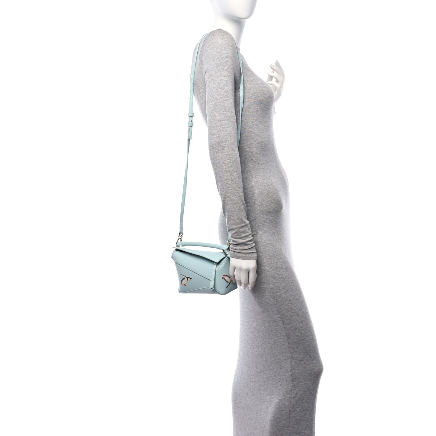 X SUNA FUJITA Shiny Calfskin Mini Penguin Puzzle Edge Bag Blue Iceberg