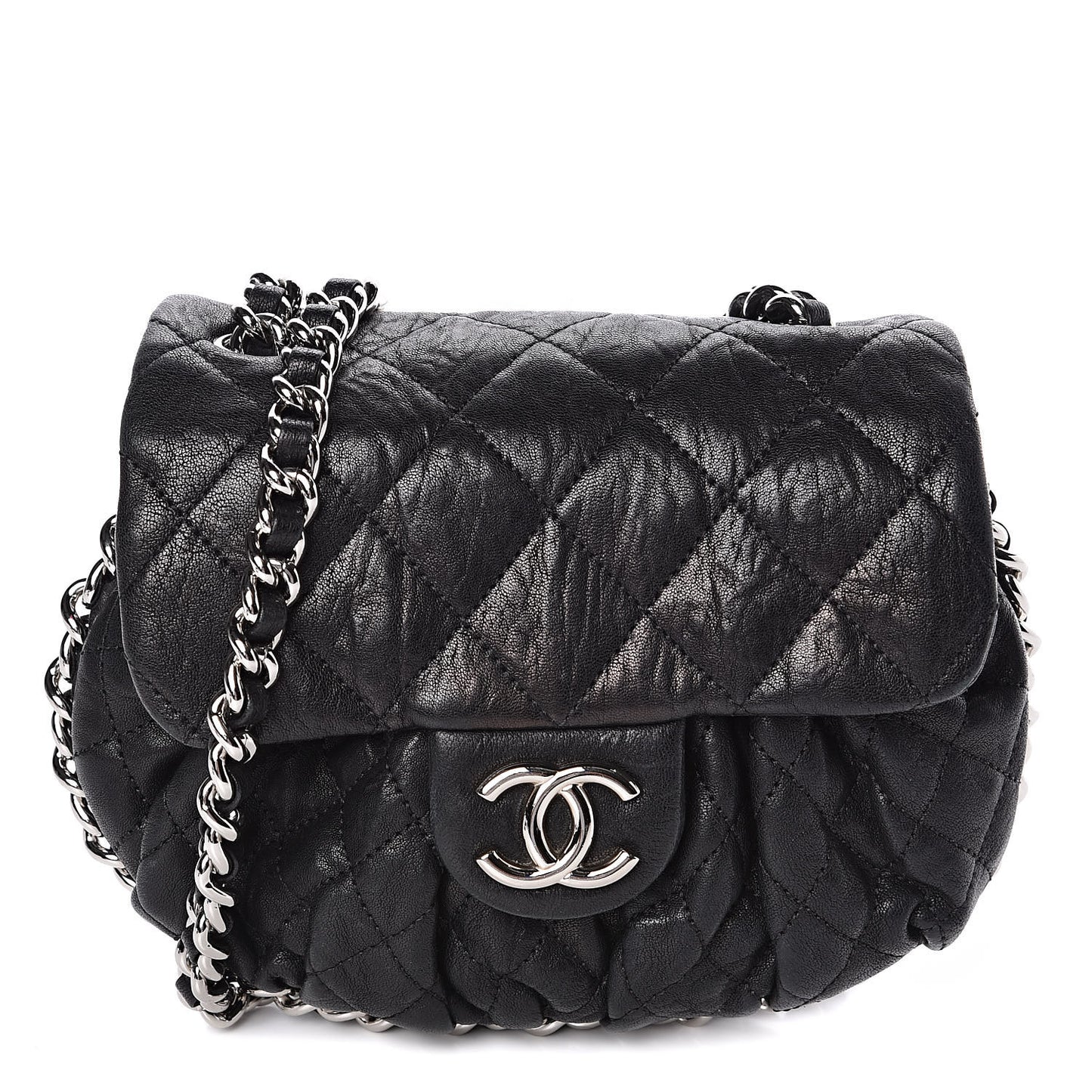 Washed Lambskin Quilted Mini Chain Around Flap Black