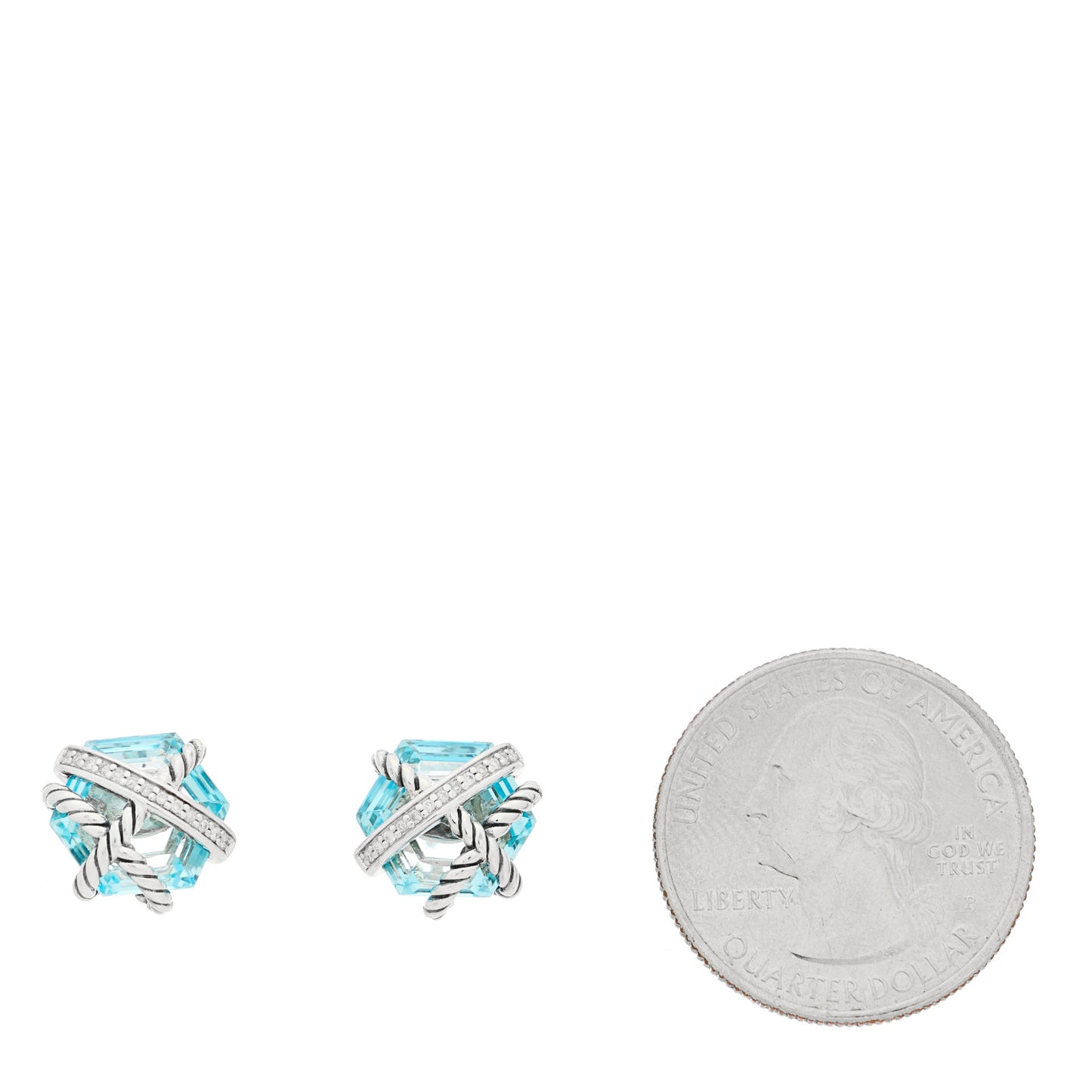 Sterling Silver Diamond Blue Topaz 10mm Cable Wrap Earrings