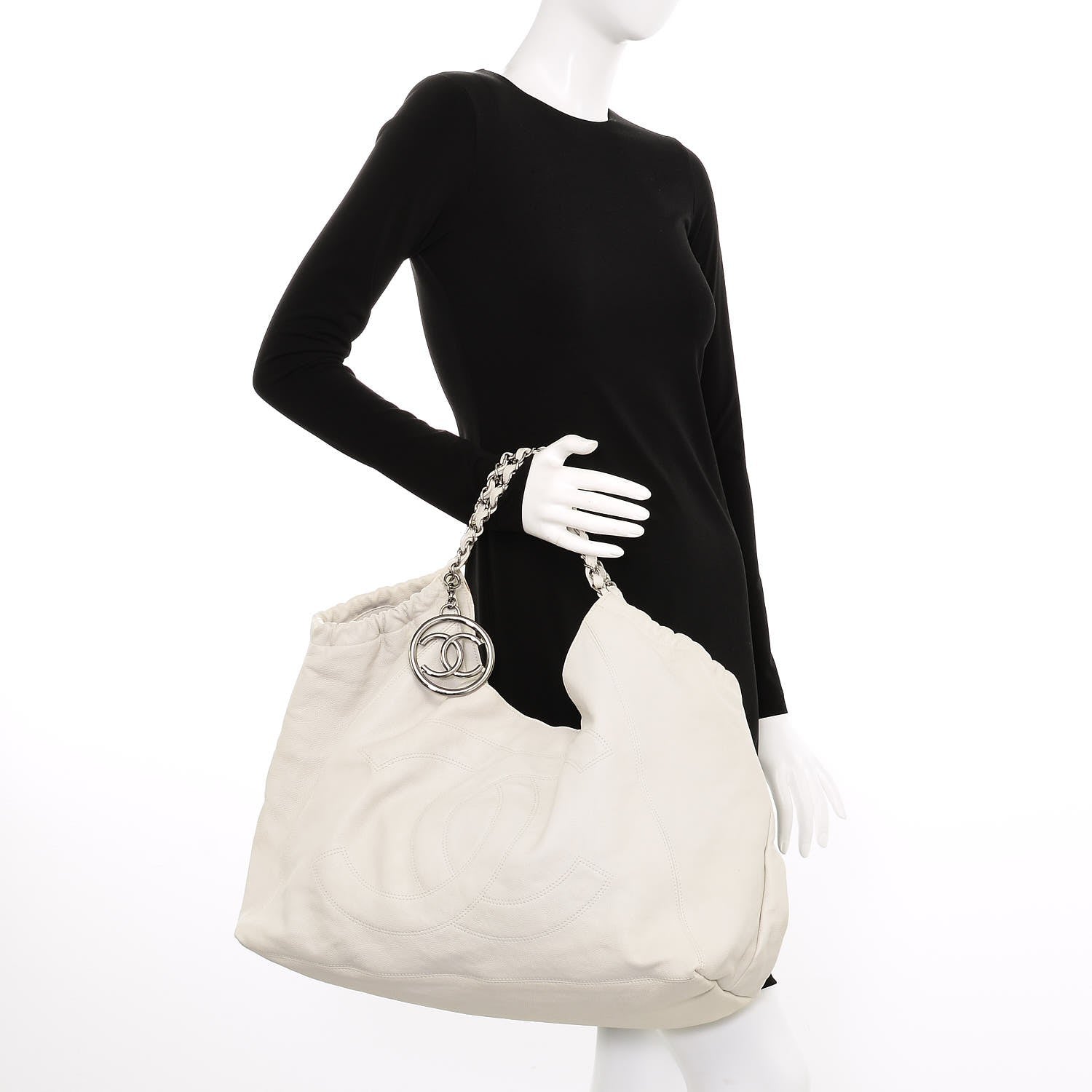 Chanel Distressed Caviar XL Coco Cabas White 2 of 8