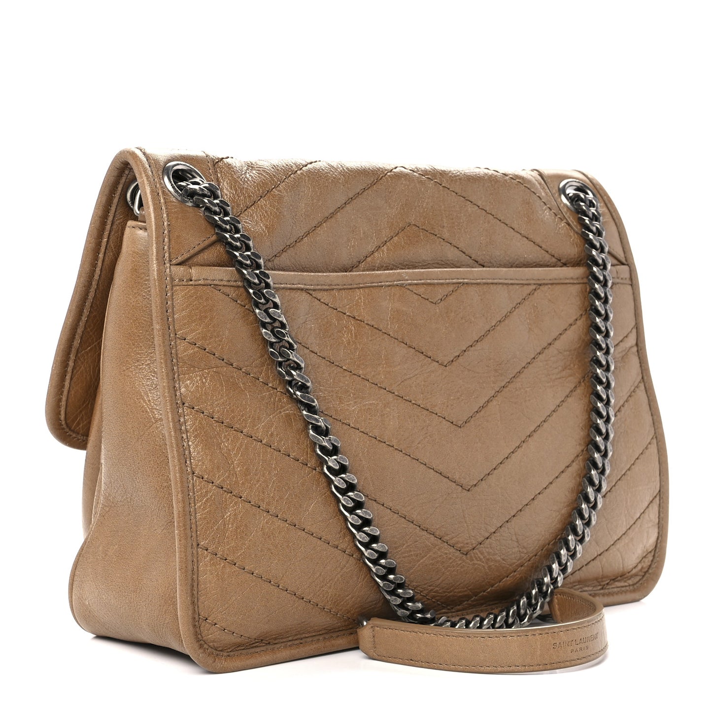 Crinkled Calfskin Matelasse Monogram Medium Niki Chain Satchel Caramel